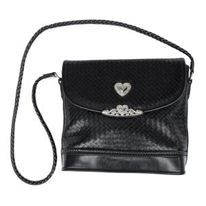 New Black Woven Faux Leather Silver Details Purse